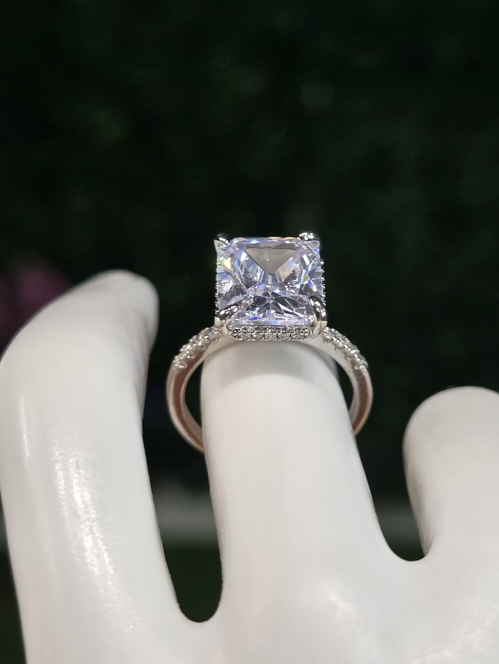 White Solitaire Cushion-Cut Engagement Ring - Women Jewelry - Picture 7 of 10